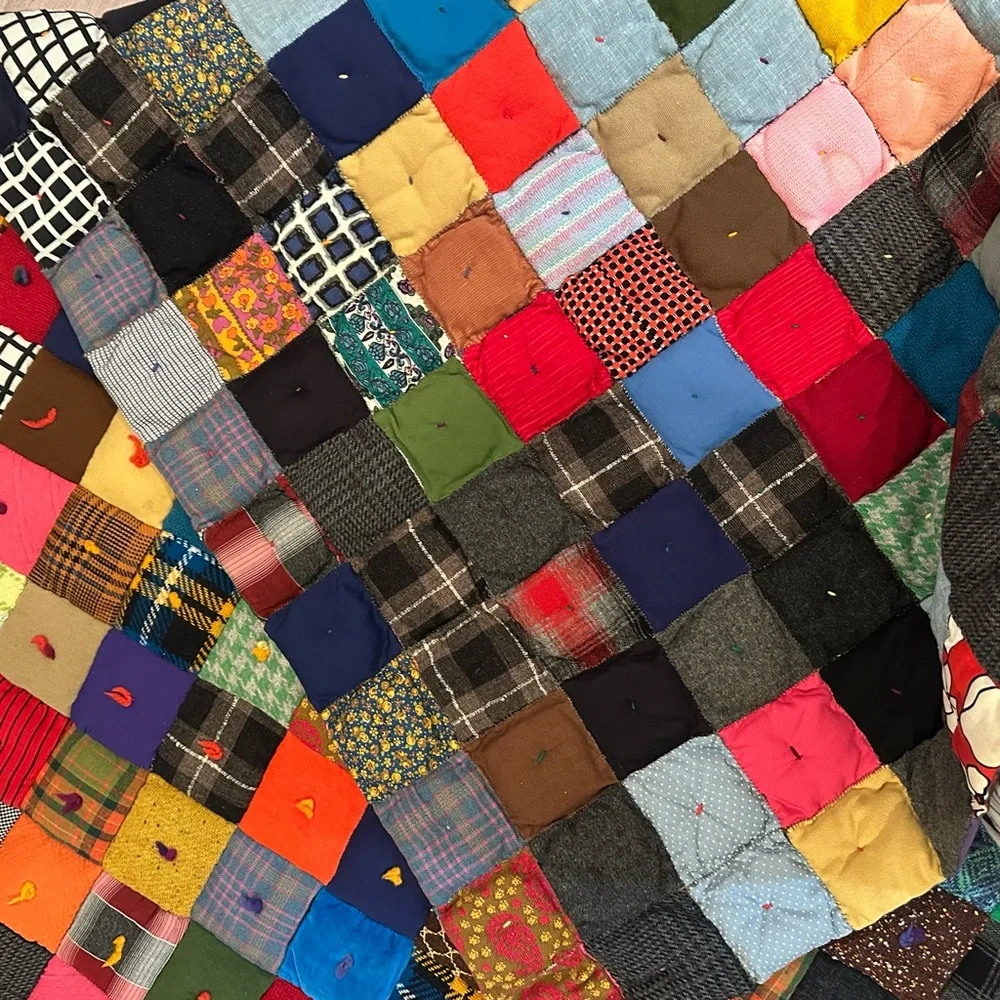 HAND MADE OVERSIZED TWIN QUILT 54.5 x 79.5 VINTAGE BOHO CABIN FARMHOUSE